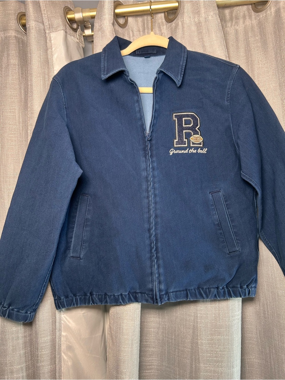 Uniqlo Navy Blue Kids Zip Jacket with 'R' Patch and Football